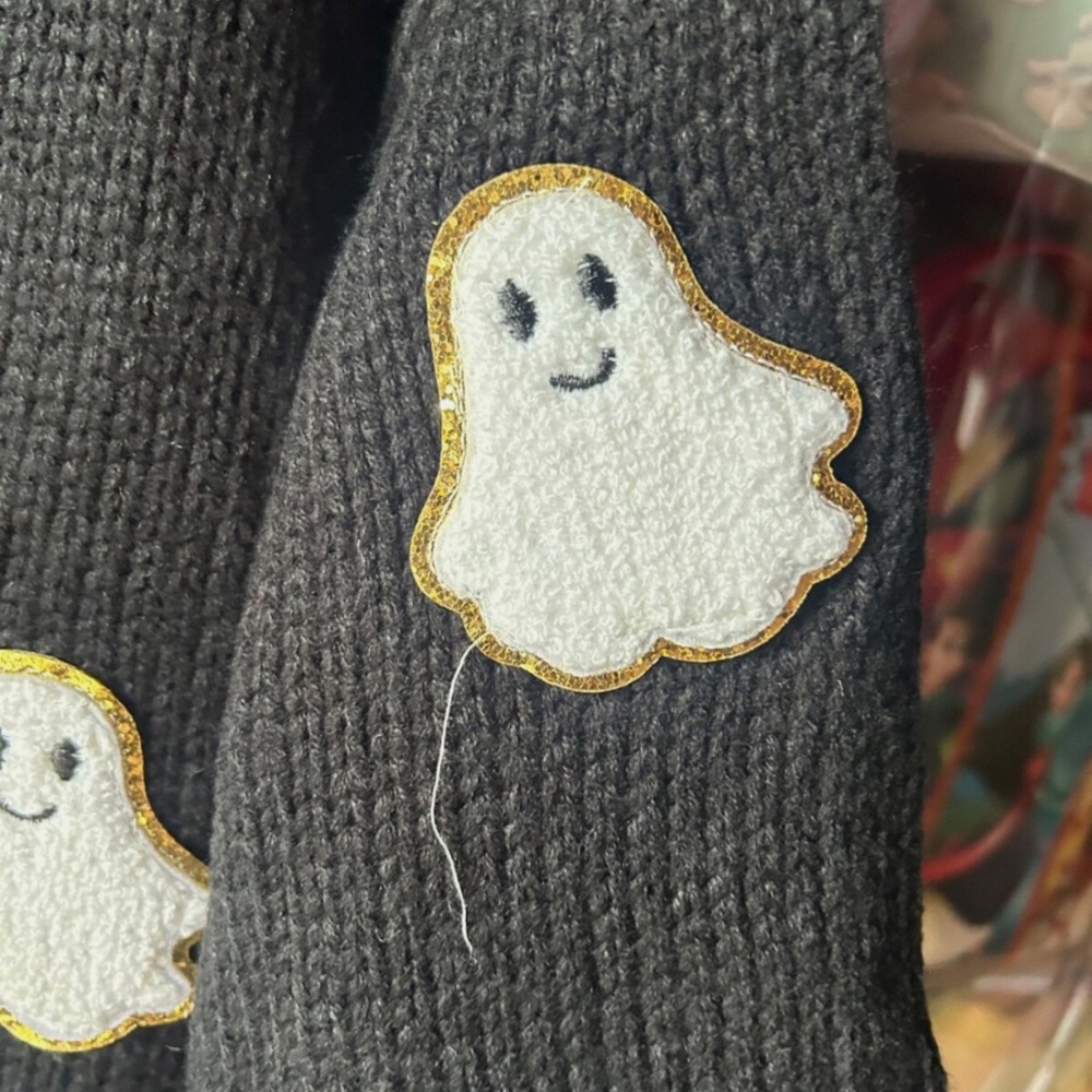 Chic Wish Ghost Patch Buttoned Knit Halloween Cardigan Black Women Size L XL - Picture 4 of 7